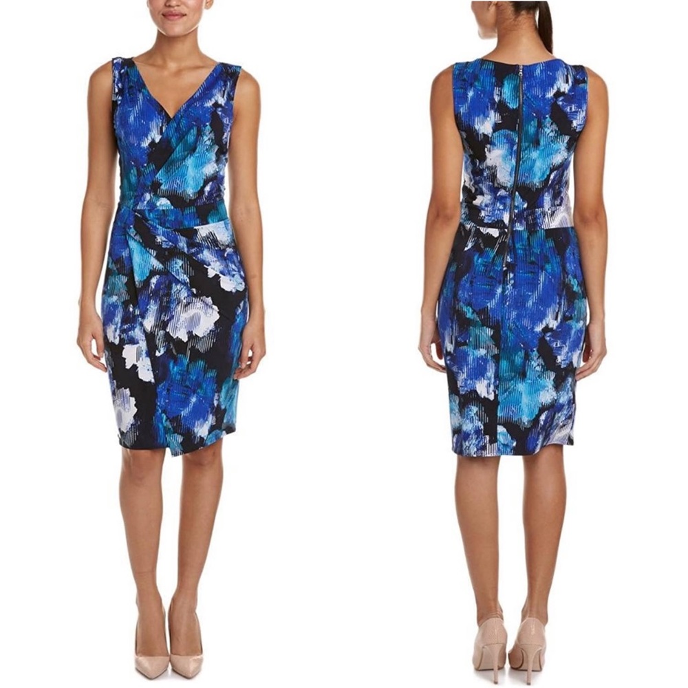 T Tahari Nessa V Neck Faux Wrap Dress